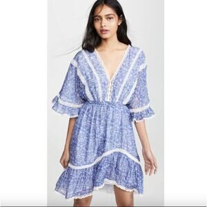 Love Sam Dream Floral Drawstring Silk Voile Lace Trimmed High Low Mini Dress XS